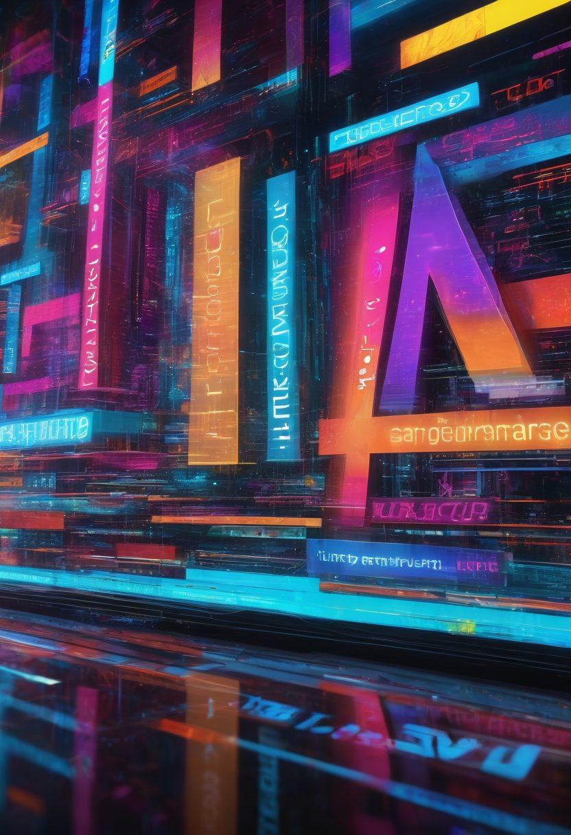 An intricate blend of flowing text morphing into vibrant video frames, illustrating the transformation from words to visuals. In the background, a futuristic digital landscape with dynamic screens displaying diverse video content. The scene is infused with energetic colors symbolizing creativity and innovation, evoking a sense of progress. super-realistic. vibrant colors. 3D.